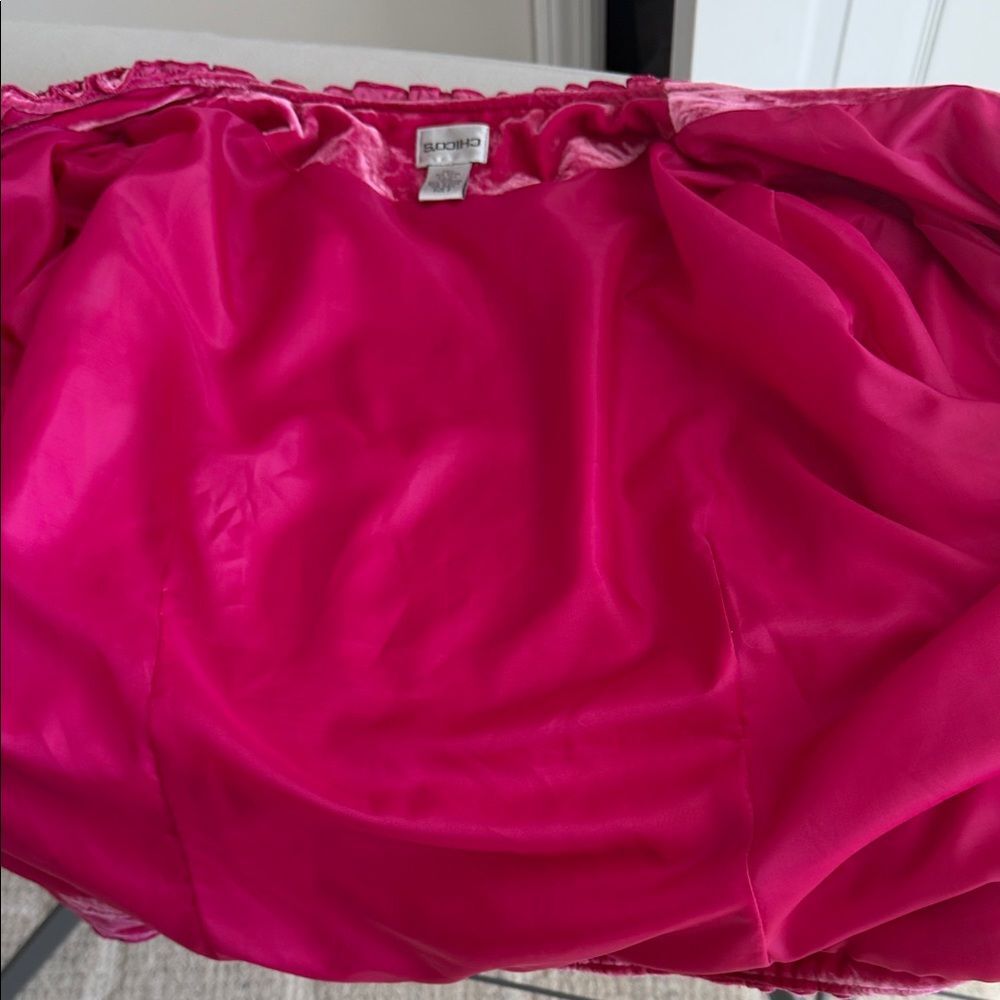 Chico’s Velvet Jacket Magenta Pink Ruffle Trim Rayon Silk Blend Boho Romantic XL - Picture 10 of 12